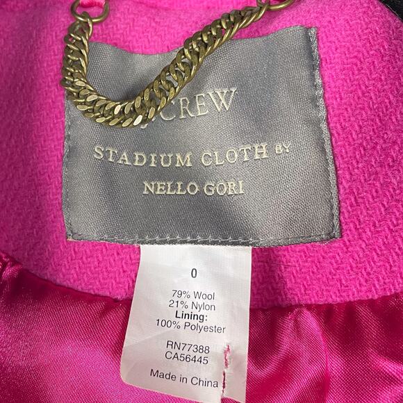 J Crew Majesty Coat Peacoat Fuchsia Pink Wool Stadium Cloth Double Breasted Sz 0 - Picture 8 of 10